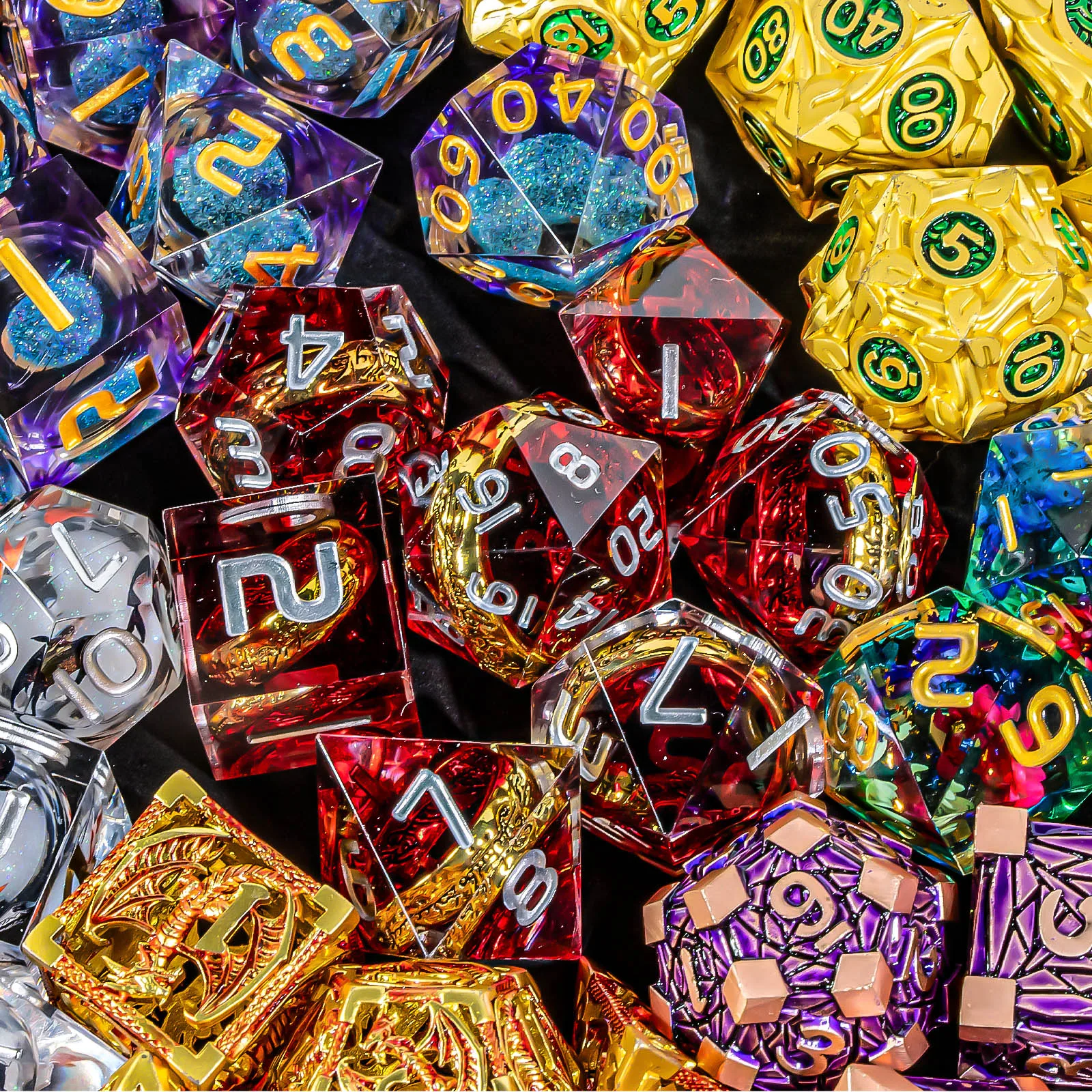 مجموعة نرد متعدد السطوح من Mystery Box DND - نرد D20 & D60 من الراتنج الأساسي السائل - صندوق أعمى فردي للزنزانات والتنينات