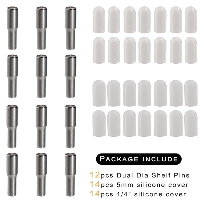 Stainless Steel Shelf Pegs 1/4 Inch & 5Mm Pins Replacement Kitchen Cabinet Shelves Support Holders Pack Of 12