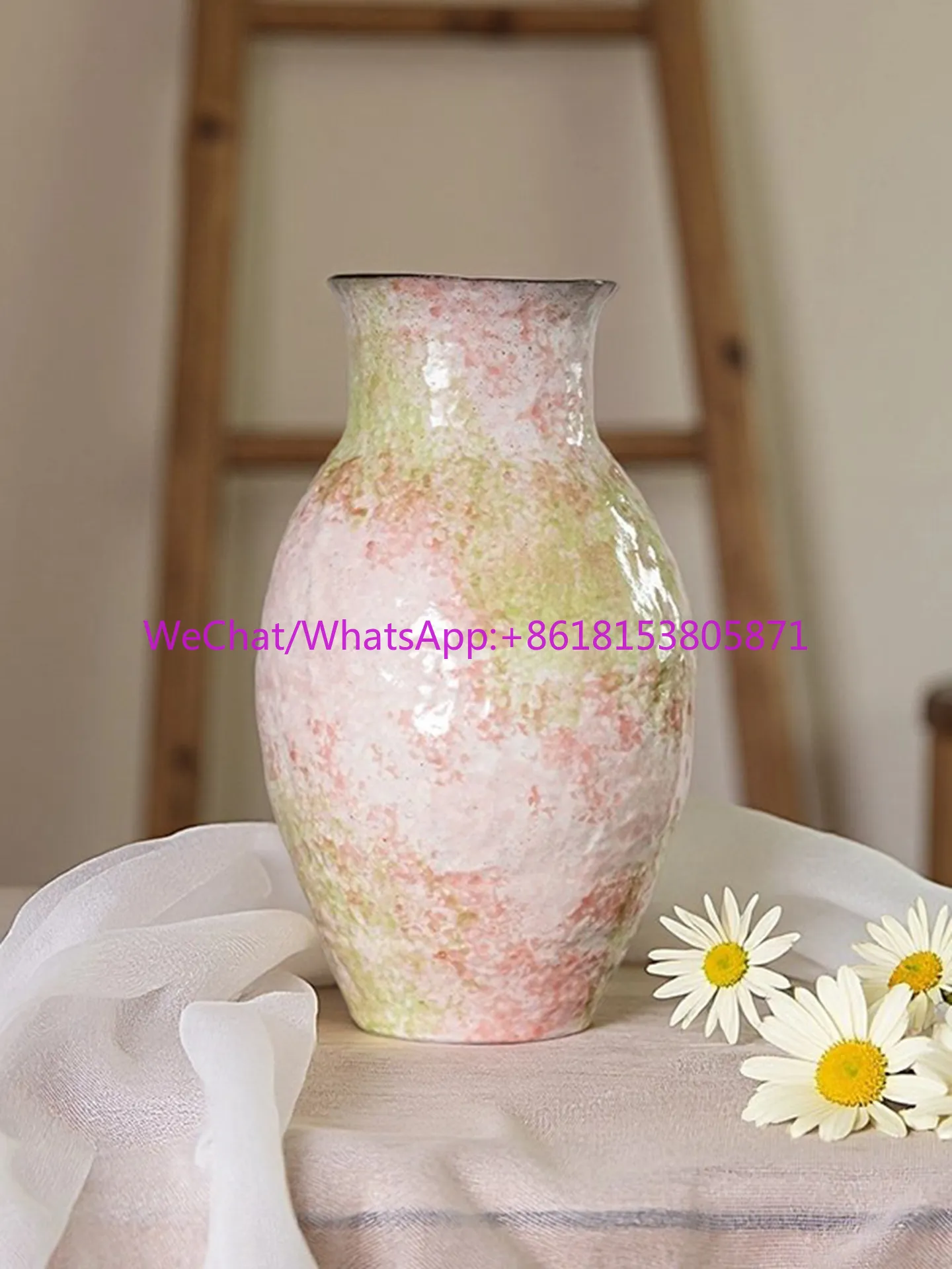 Entrance hand-painted vase B & B tea room flower arrangement pottery purple sand mud dining table decoration ornament