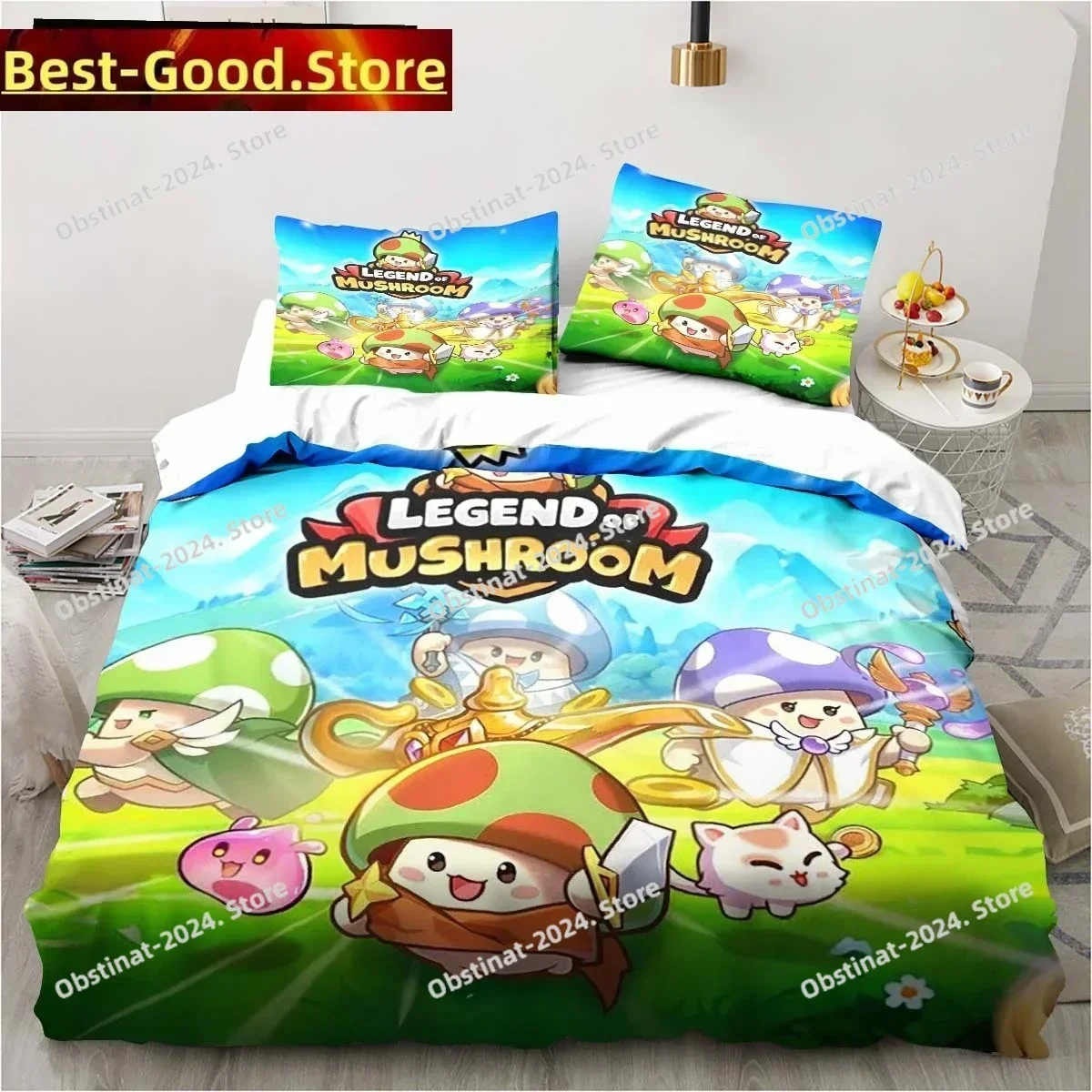 Top Anime Game Legend of Mushroom Pattern Duvet Cover Sets Comforter Bed Linen Gift Twin Queen King Size Romantic For Home Gift