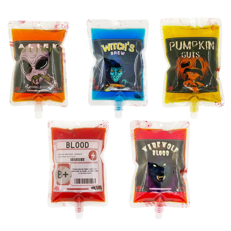 

350ml Halloween Drink Bags Jelly Spout Pouches Children's Drink Straw Bag Holidays Party Supply Blood Bags Trick Toys 20 PCS