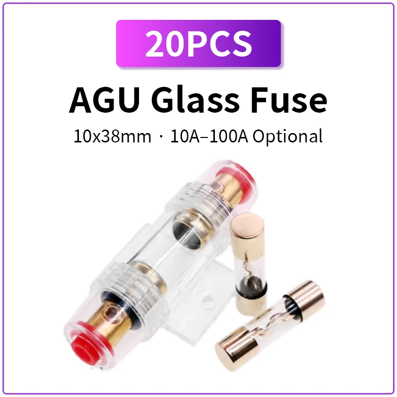 20PCS AGU Glass Fuse 10x38mm 10A-100A Fast Acting Fuse Electronic Circuit Protection Component