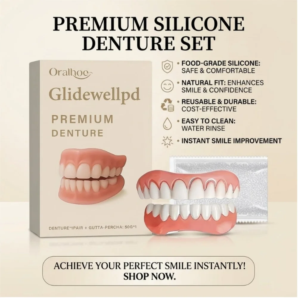 Silicone Dentures Cosmetic Teeth Veneers Snap On Smile False Tooth Covers