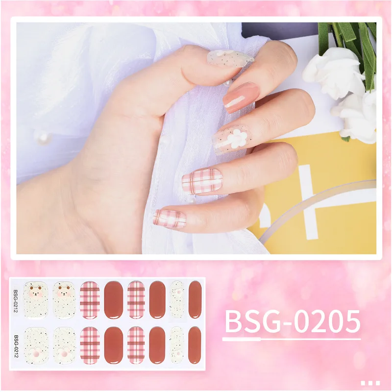 16 Strips Gel Nail Wraps New French Semi-cured Gel Nail Stickers Phototherapy Baking Long Lasting Nail Decoration Decals