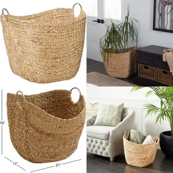 Deco 79 海草手工編織裝飾實用收納籃,大號編織籃,帶金屬環提手,籃子 8 最佳銷售 大籃子 - №4