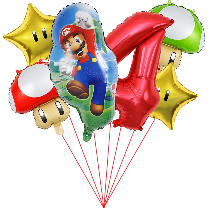 Ensemble de ballons numérotés Super Mario Bros, décoration de fête d\'anniversaire trempée, étoiles de jeu, salle plus lente, accessoires d\'ornement,