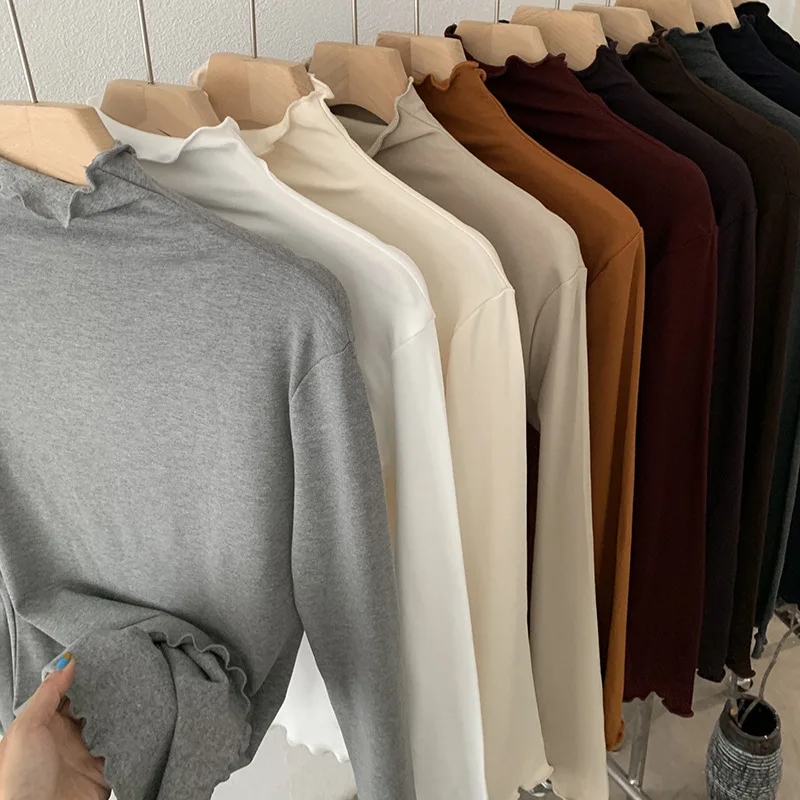 

Half high neck fleece solid color slimming inner layer shirt T-shirt winter versatile top