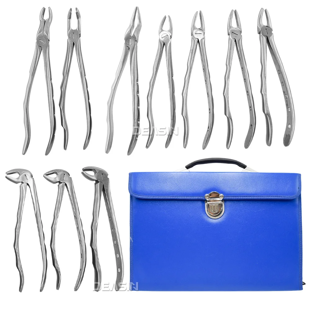 

10 шт./компл., стоматологические щипцы для взрослых для нормальных и мудрости, полный набор, универсальные инструменты для полости рта из вольфрамовой стали