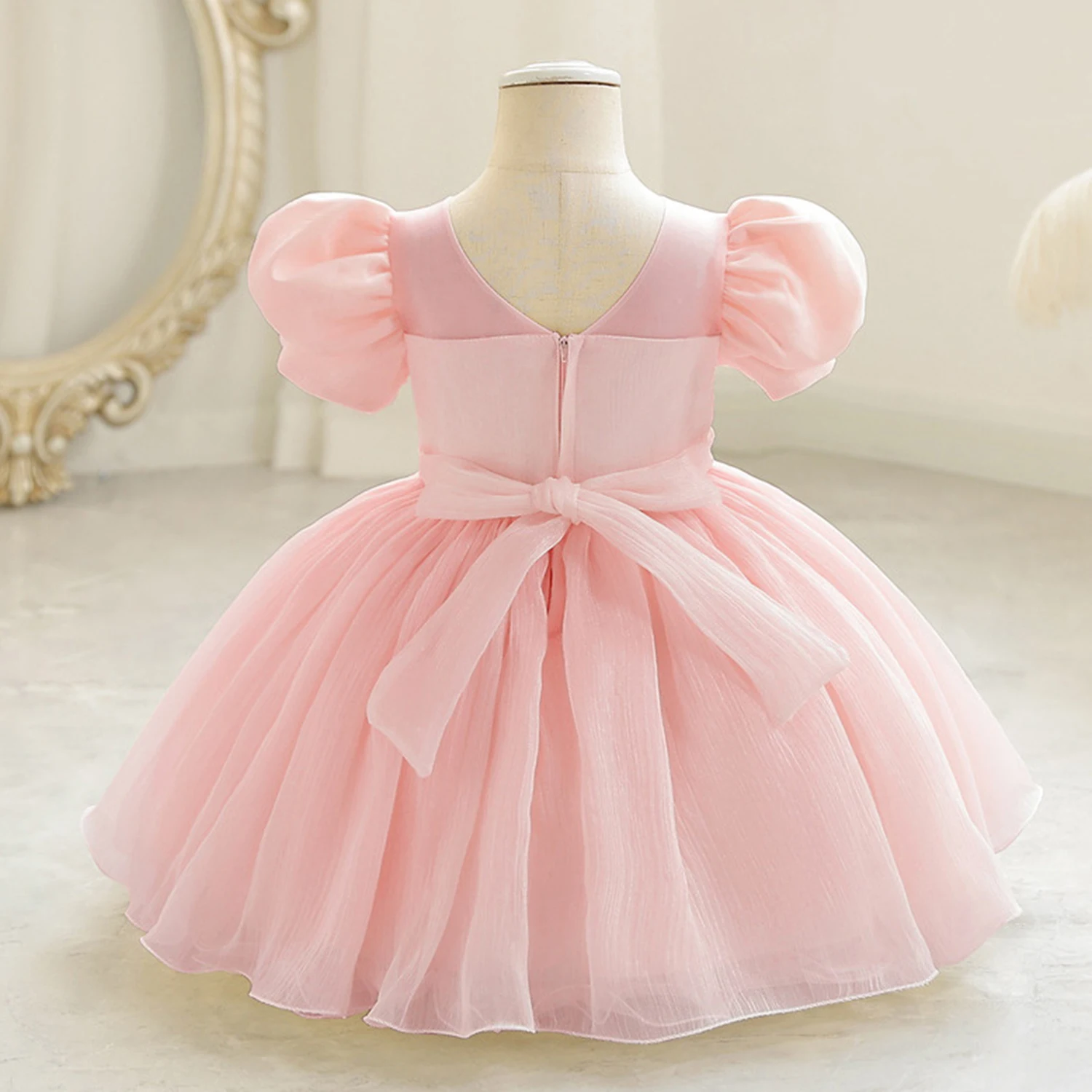 Shiny Toddler Puff Sleeves Baby Toddler Christening Birthday Party Graduation Ceremony Formal Pageant Dress