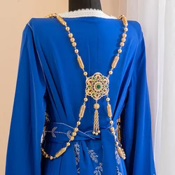 Luxury Moroccan Gold Color Bride Body Jewelery  Long Necklace Wedding Kaftan Back Crystal Shoulder Chain Jewelery
