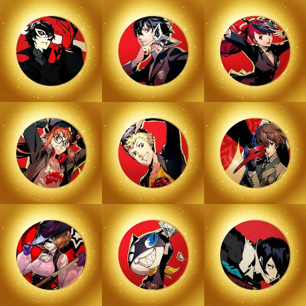 Personaje de Anime Ryuji Anne Makoto Futaba Akechi Haru Joker alfileres esmaltados broche redondo hecho a mano L Killer Yagami insignia de Cosplay ligera