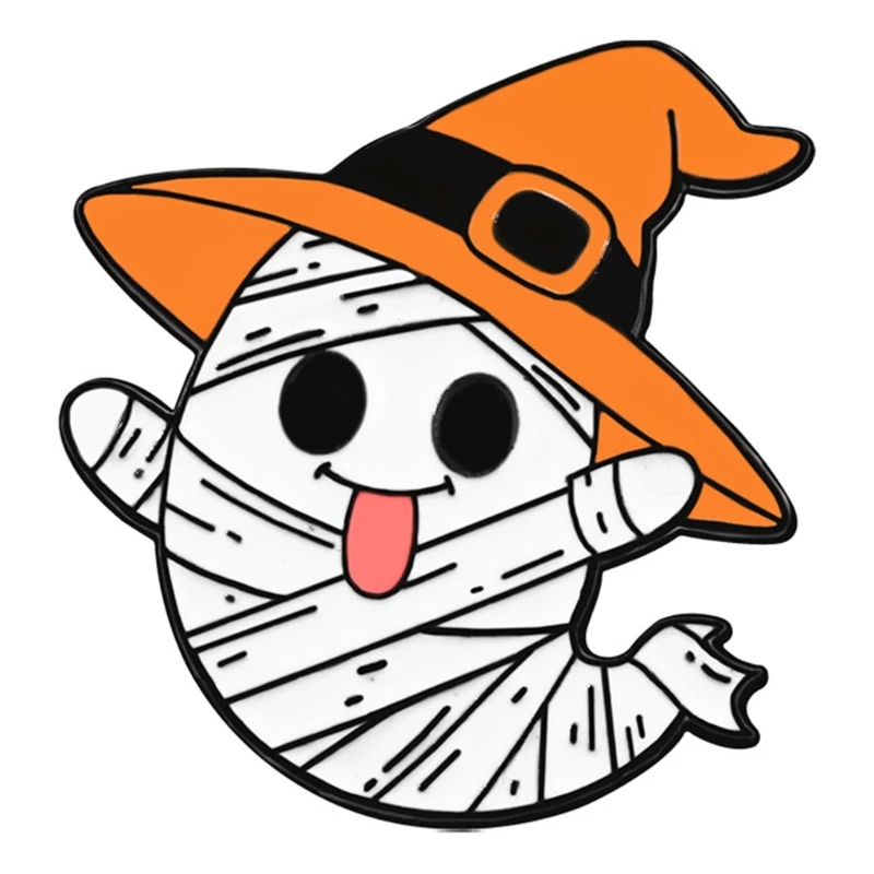95AB Adorable Halloween Specters Pin With Pumpkin Charm Jewelry Item