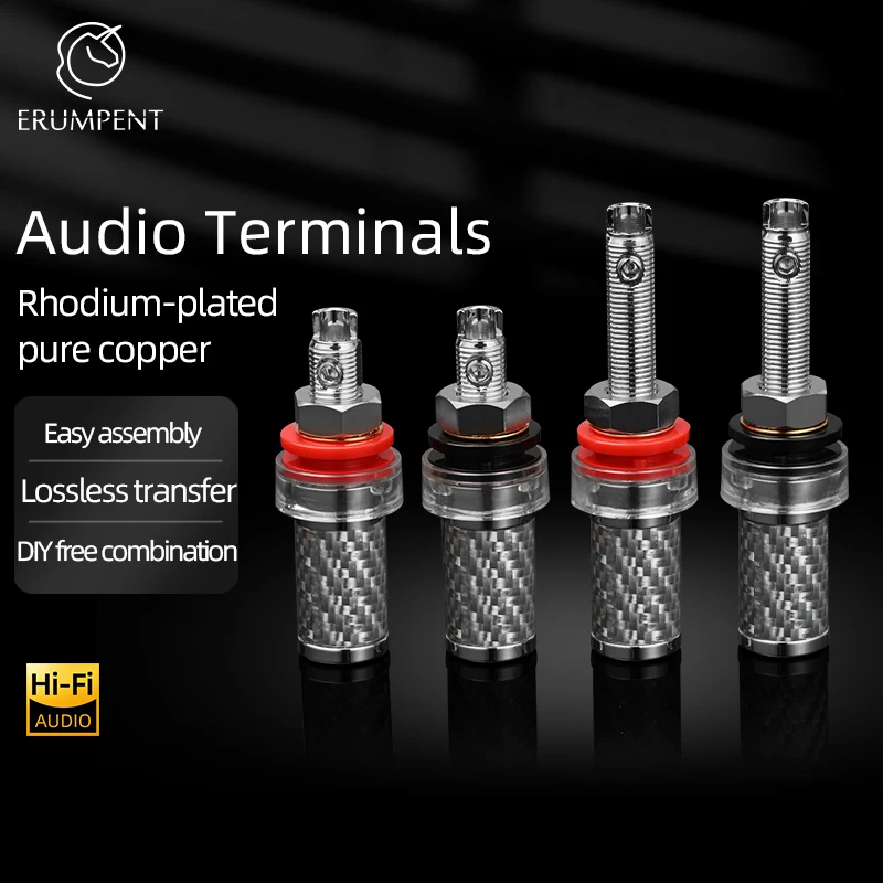 Hi-end 4PCS HiFi Audio Terminals for Speaker Hi-end Carbon Fiber Copper Rhodium-plated Solder Free Banana Binding Post Terminal