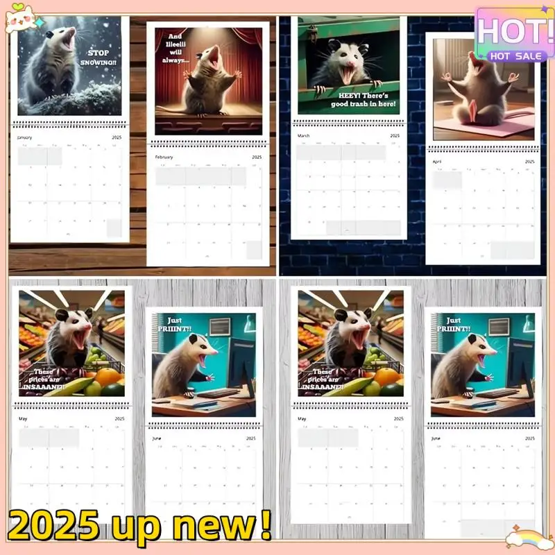 

Забавный календарь Possums Classy-2025, календарь Possum из плотной бумаги, 12-месячный планировщик, забавный подарок-кляп