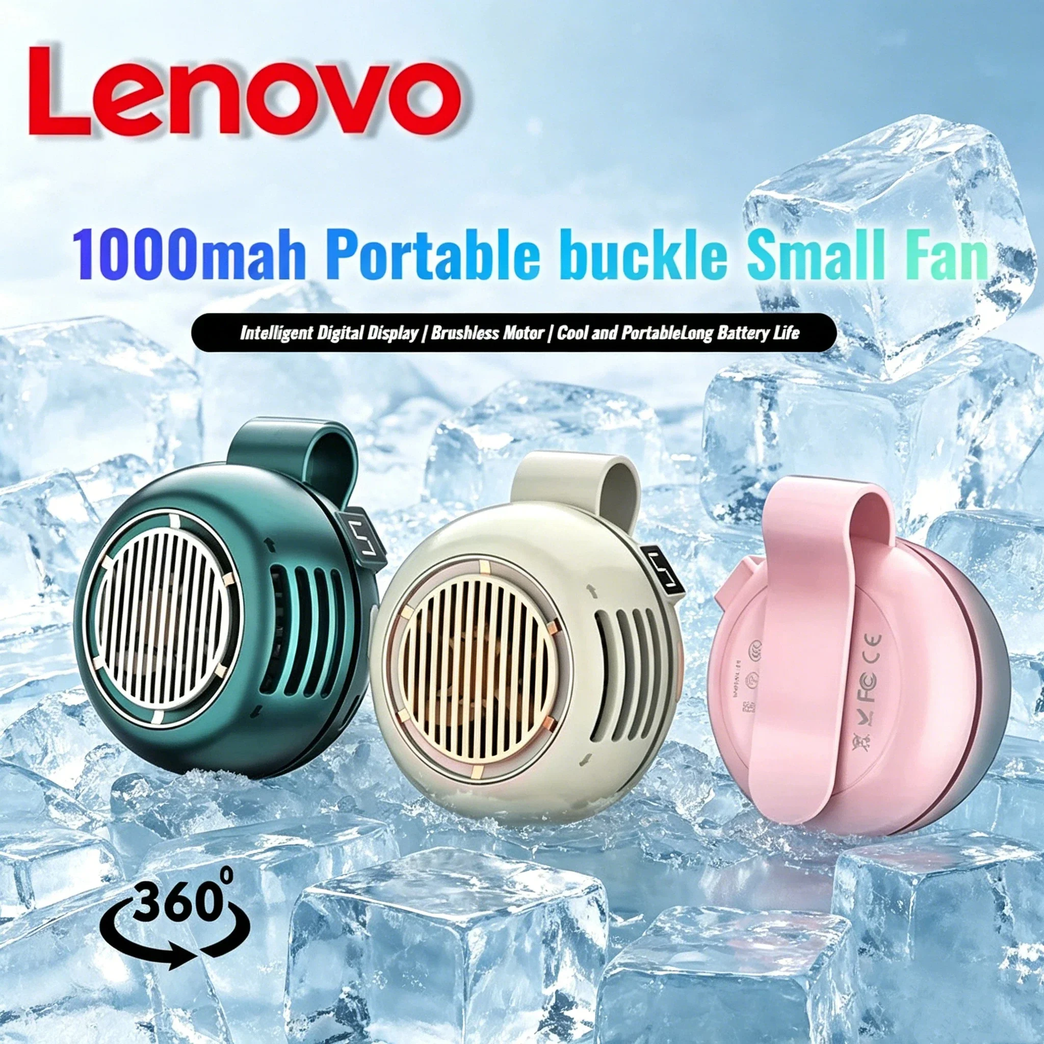 Lenovo tragbarer Clip-Ventilator, Mini-Luftkühler ohne Flügel, kleiner, starker Wind, tragbarer Gürtelventilator, USB wiederaufladbar, für Outdoor-Camping, neu