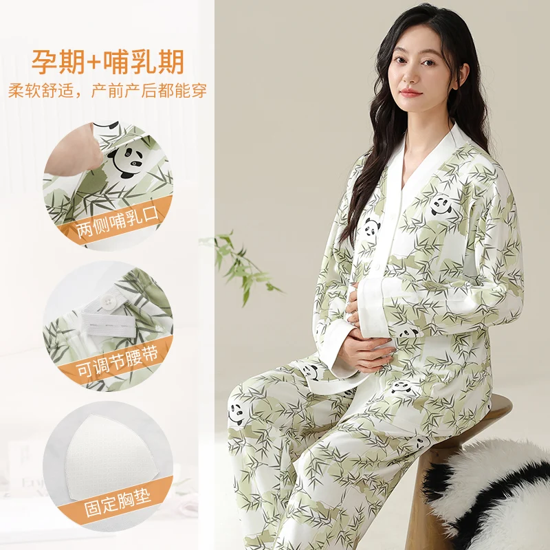 Printed Modal Nursing Sleepwear for Maternity Autumn Spring Breastfeeding Cardigan Pajamas Suits Pregnancy Hospital Homewear