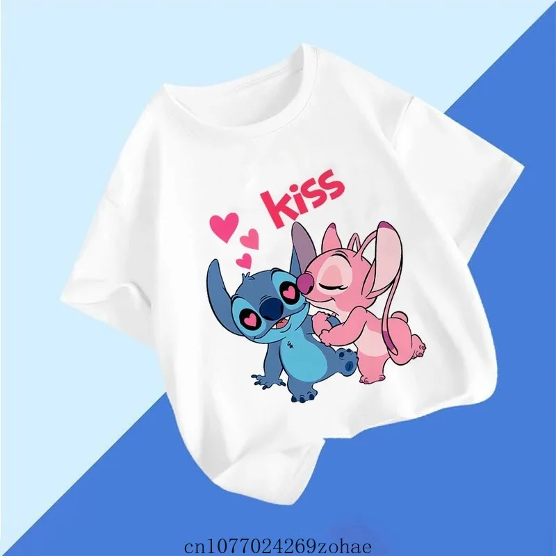 Summer Disney 1-16Years Cartoon Stitch Print Boys Girls T Shirt Children Kids Clothes Shorts Sleeve O-Neck Top Tees Dropshipping