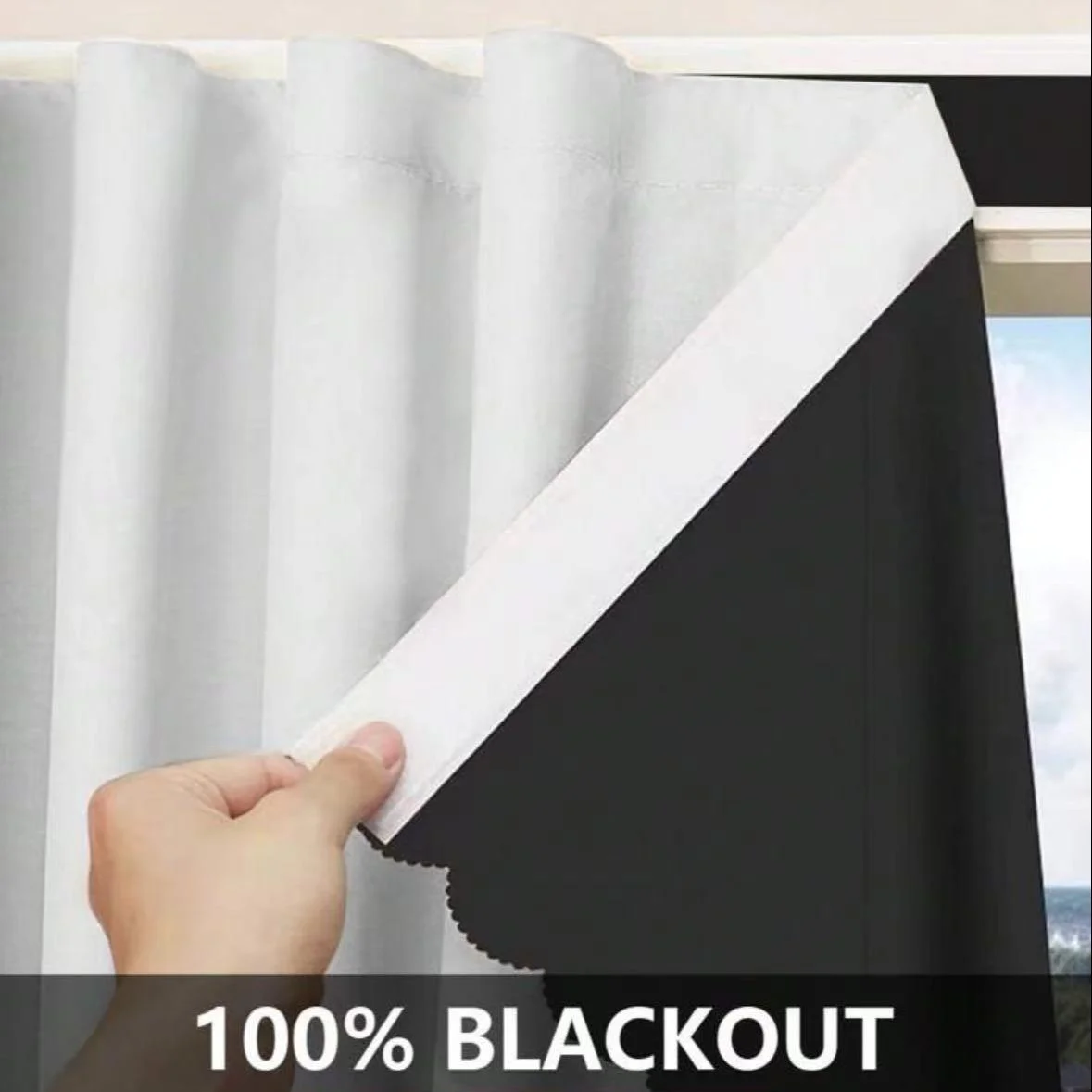 1pc 100% Blackout Curtain, Self-Adhesive No Drilling Required, Sunlight Blocking Heat Insulation Privacy Protection