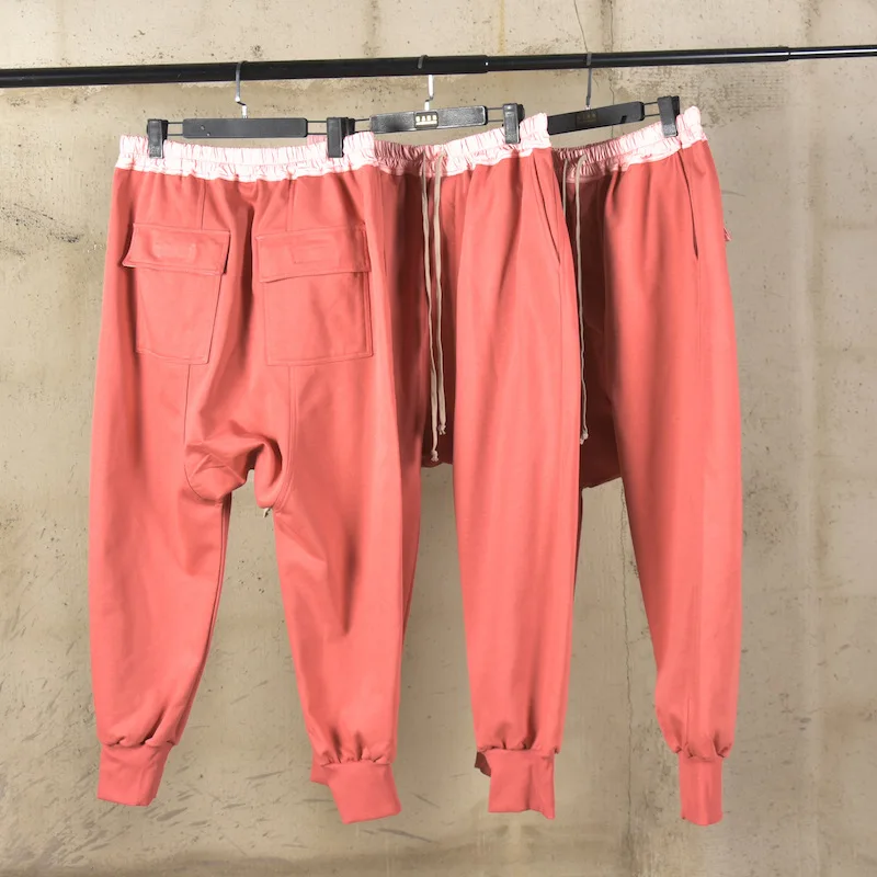 Dark RO Pure Cotton Pant Men's Spring and Autumn Elastic Waist Harem Leg Tied Casual Pants Thick Loop Women's Pants