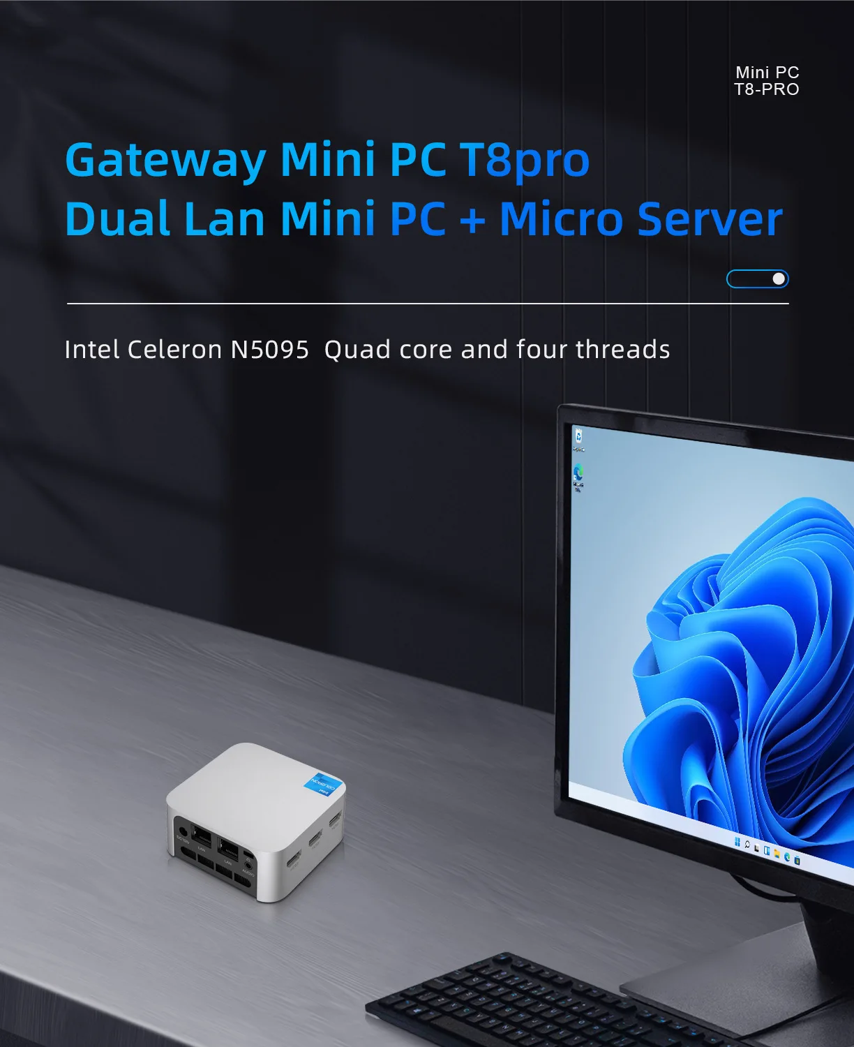 T8 PRO N5095 DDR4 RAM 8G SSD 256G 4K 디스플레이, 홈 오피스 디자이너 PC 미니 게임용 PC