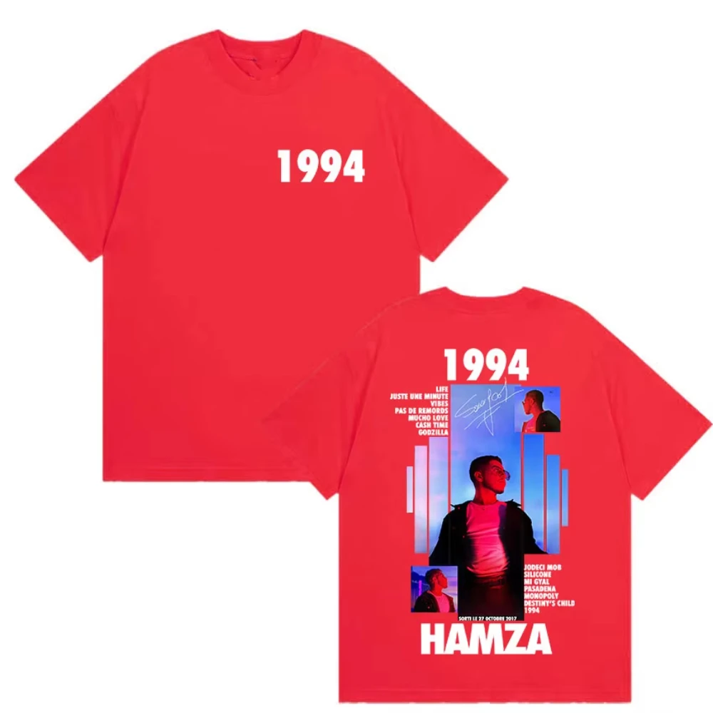 تي شيرت بنمط مغني الراب HAMZA 1994 Tour Album 2025 - تي شيرت قطني بأكمام قصيرة على الموضة للجنسين، ملابس برقبة دائرية على طراز الهيب هوب #3