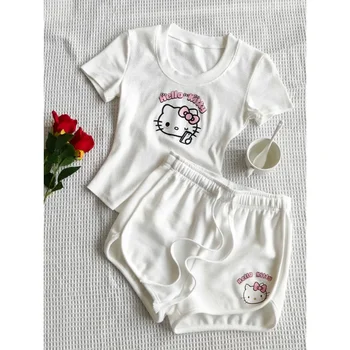 Sanrio neue Hallo Kitty Seide Pyjamas Frauen niedlichen Cartoon lässig und bequem cool atmungsaktiv leichte Home Frauen Pyjamas