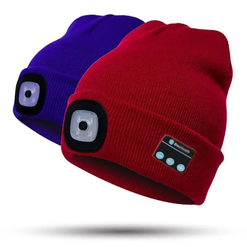 Winter Knitted Beanie Hat With Light Earphone Bluetooth Led Light Luminous Outdoor Mountaineering Handfree Music Headphone Hat