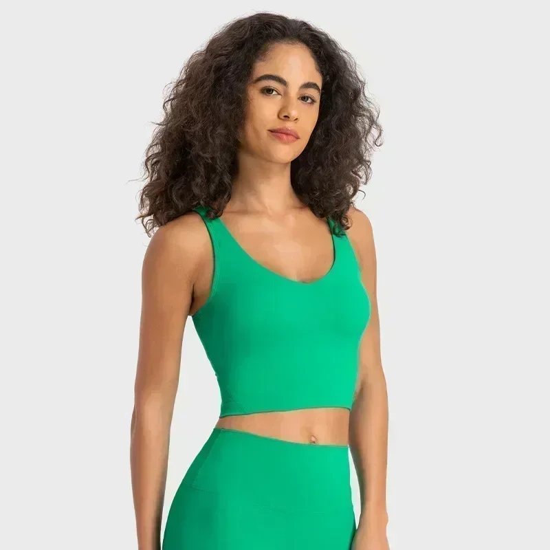 

Lemon Women's Sports Vest Built-in Chest Pad Fitness Running High Elastic Breathable Bra Deep U Back push-up Yoga Top Underwear
