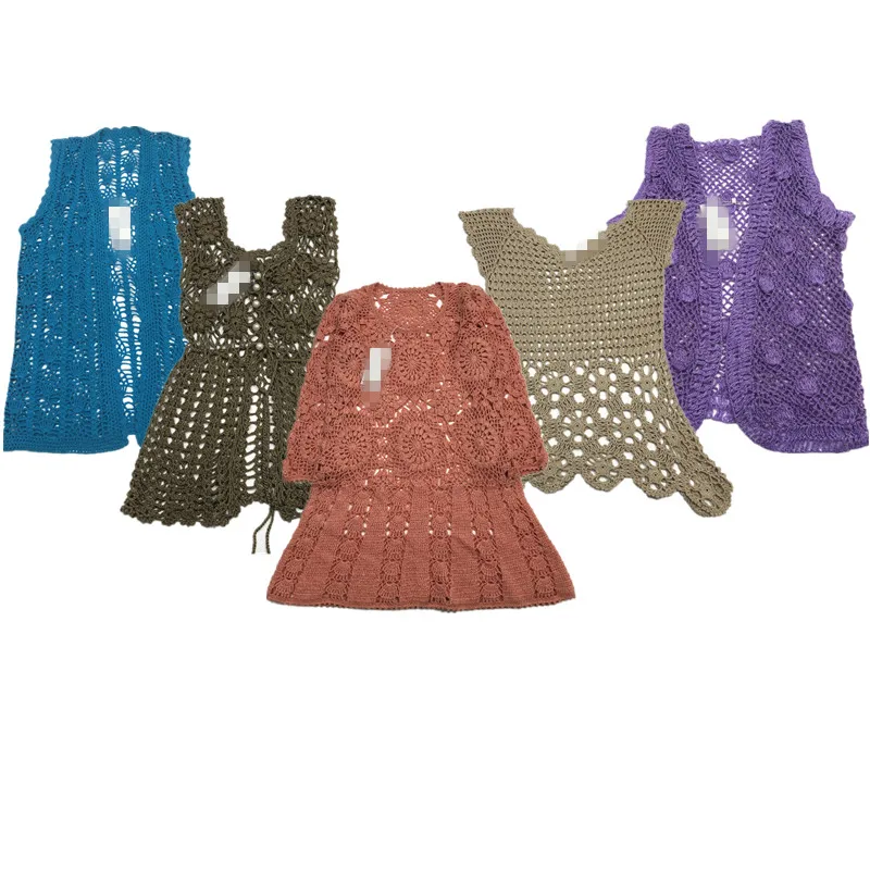 

Hand Knitted Vintage Sweater Double Layer Hollow out Pure Color Four Season Luxury Floral Mixed Fiber Women's Premium Knitwear