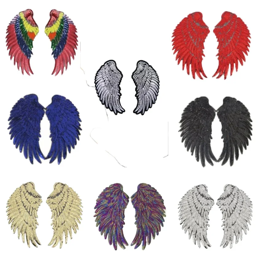 1set Angel Wing Feather Sequin Patch Iron on Patches for Clothing Heat Transfer for T-shirt Badges Applications DIY Appliques