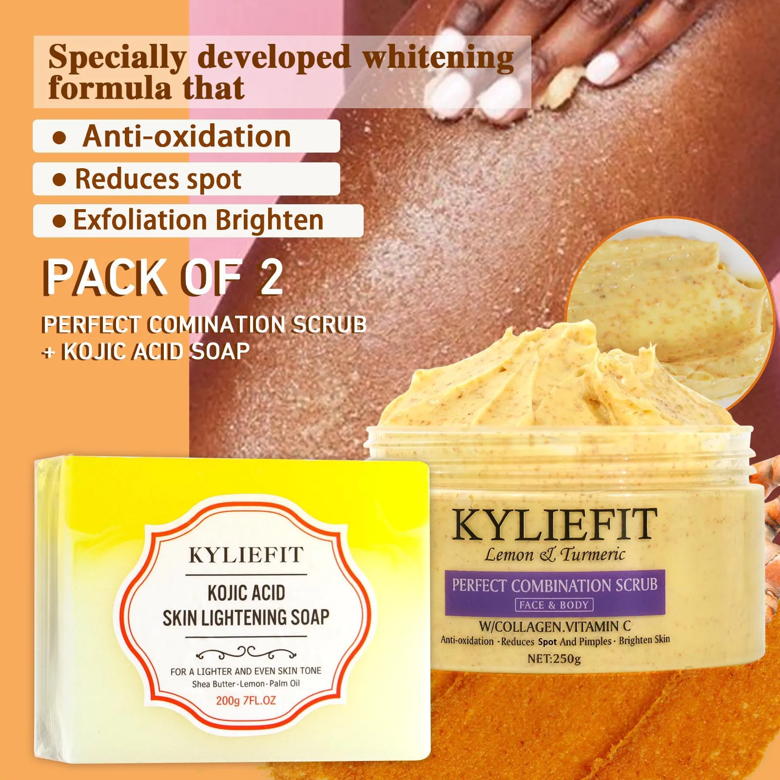 

KYLIEFIT Organic Turmeric Scrub, Visibly Smoother & Brighten Skin Body Scrub, Moisturizing Nourishes Skin, for All Skin Types