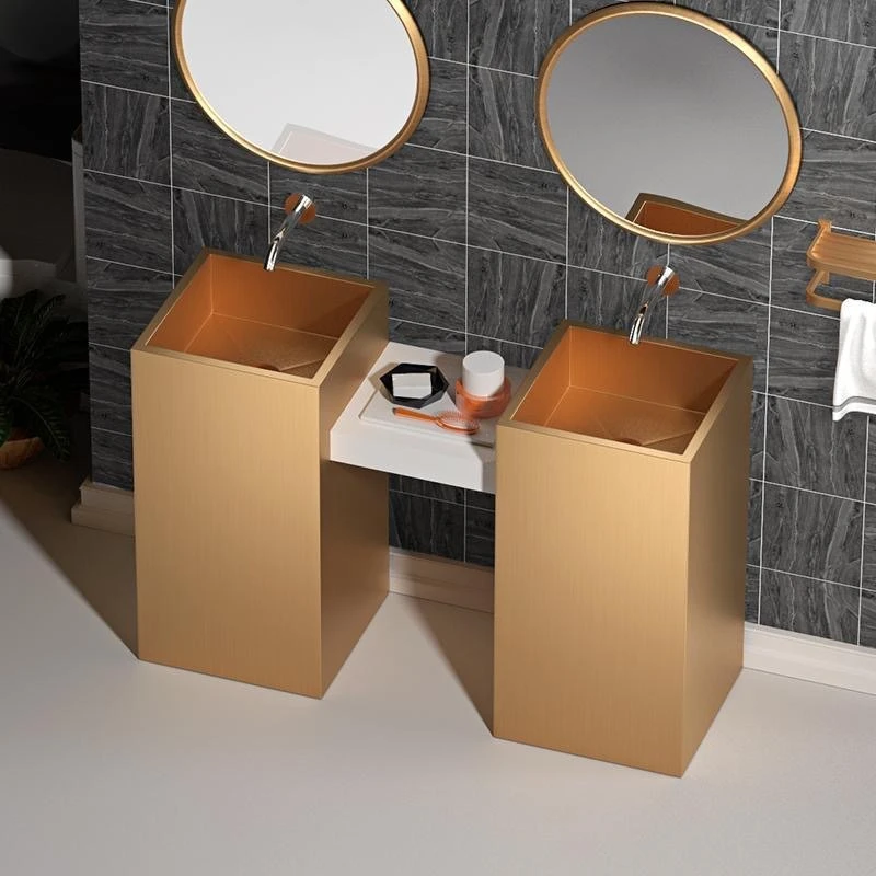 

Rose gold stainless steel column basin sink basin integrated floor bathroom square washbasin