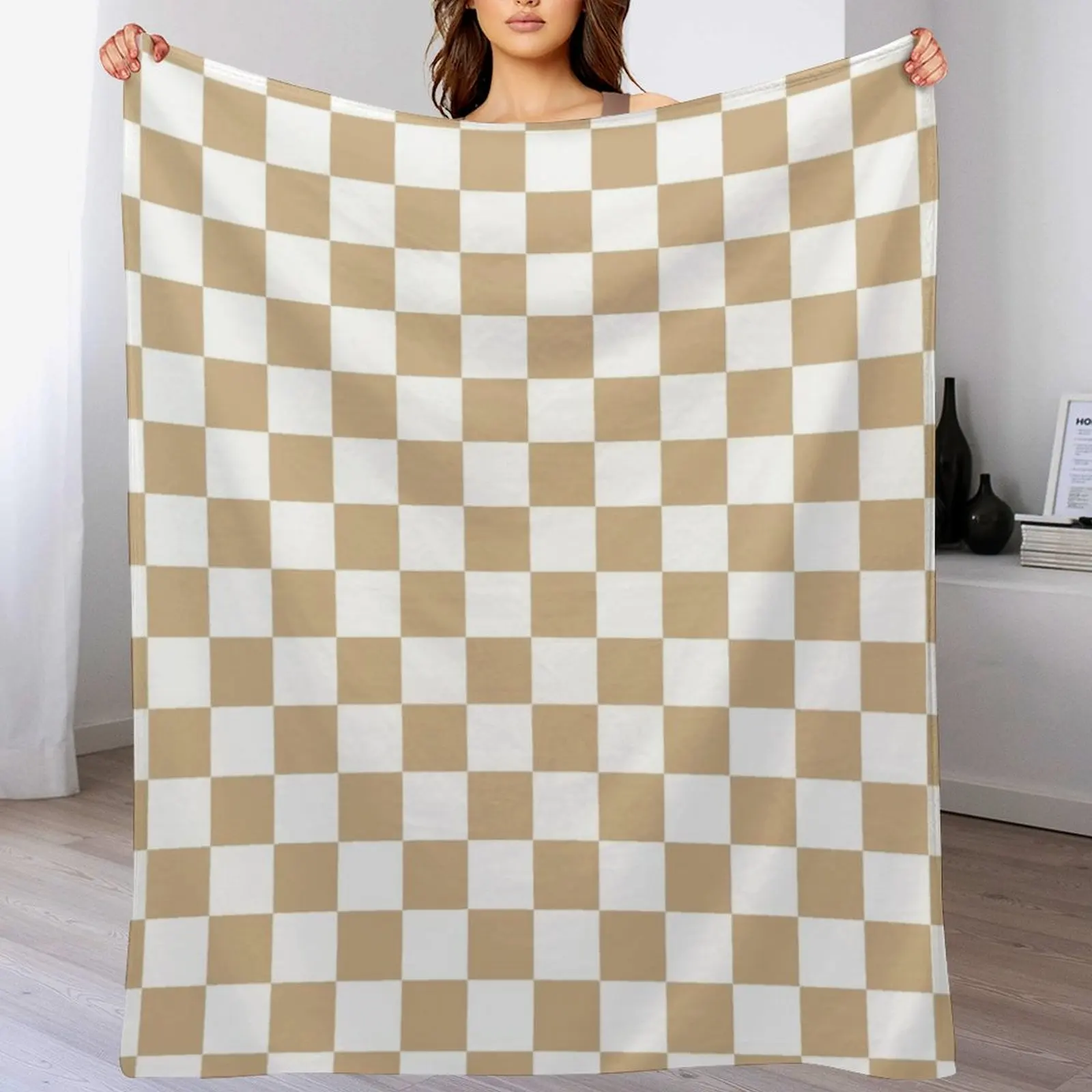 

White and Tan Brown Checkerboard Throw Blanket wednesday Heavy Luxury Brand Loose Blankets