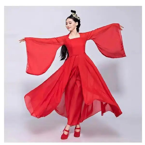 Classical Water Sleeve Dacne Clothing Yangko Costume Hanfu Fan Red Chinese Folk Dance Costume Girl Traditional Rhinestone Dress