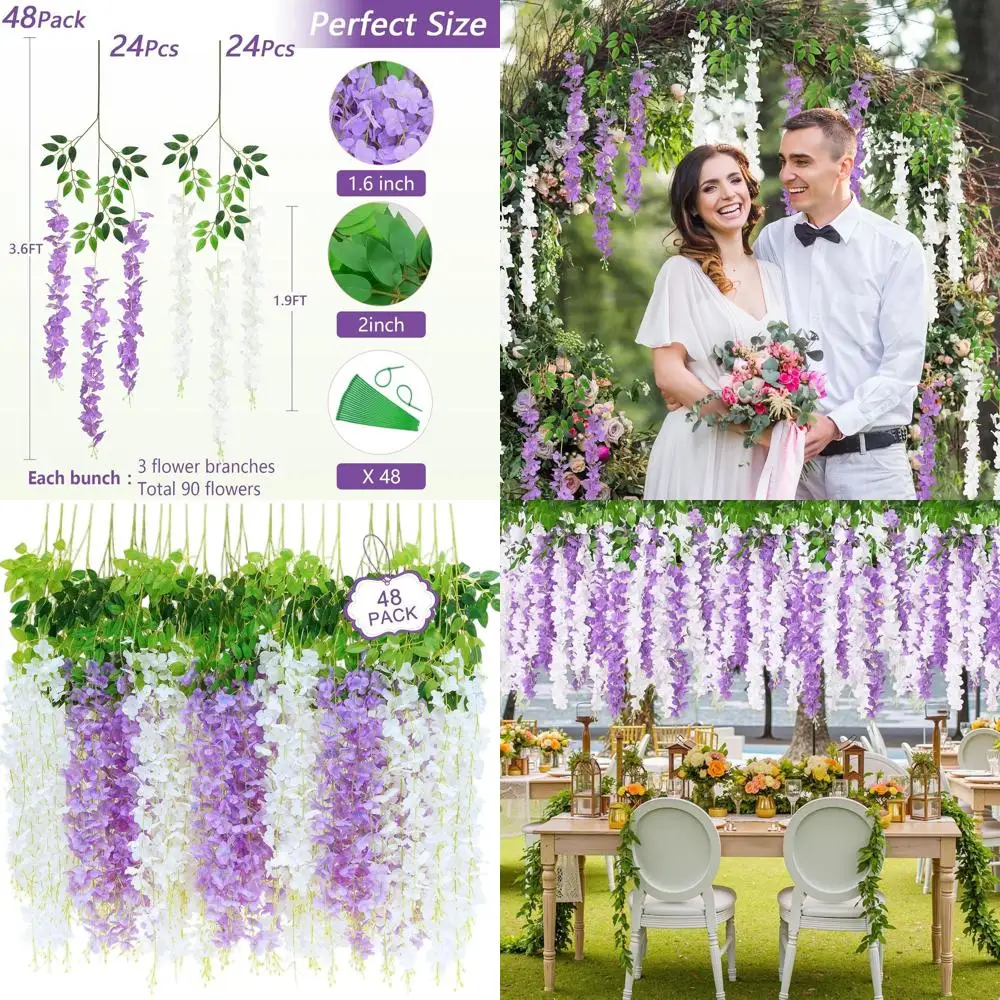

Искусственная гирлянда из 48 цветов белой и фиолетовой глицинии для свадеб, вечеринок и декора дома/сада