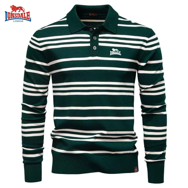 

LONSDALE New Autumn/Winter Men's High Quality Knitted Striped Sweater Polo Shirt Trendy Fashion Casual Versatile Top