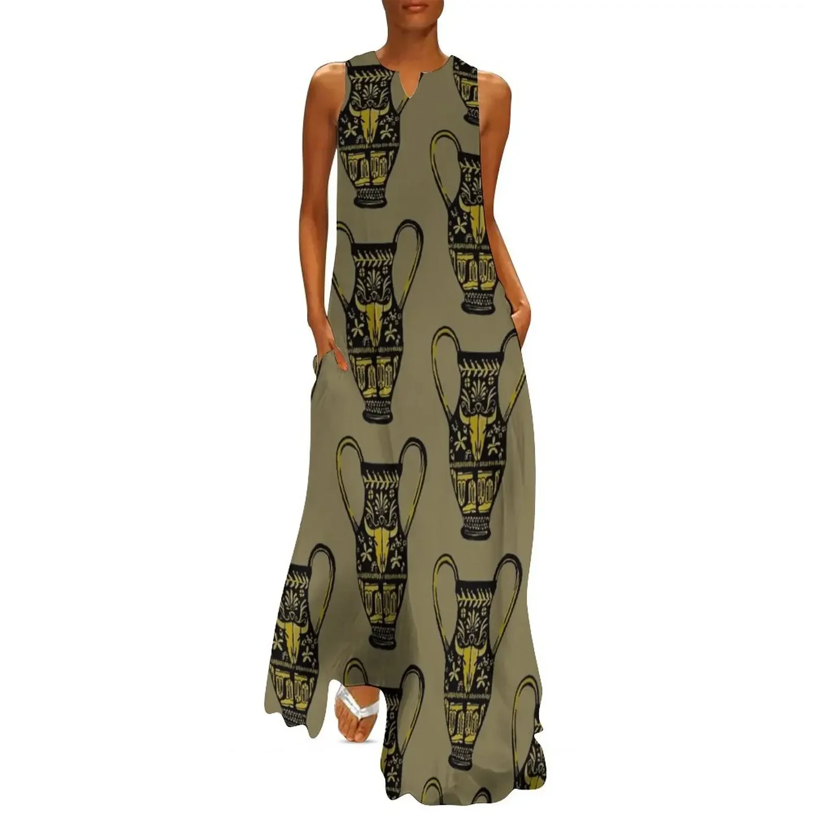 

Wild West Vase Olive & Black Long Dress womans clothing women's summer jumpsuit womens dress Dress