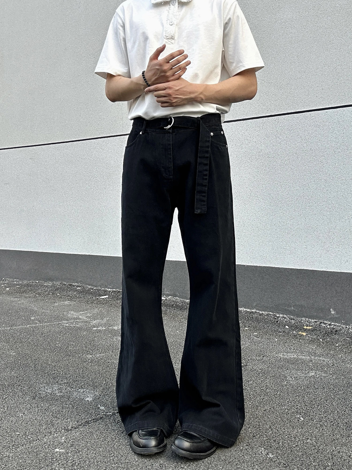 

Cleanfit Adjustable Waist Bell Bot Jeans ex Casual Wide Leg Long Trousers Faionable Streetwear Denim Pants