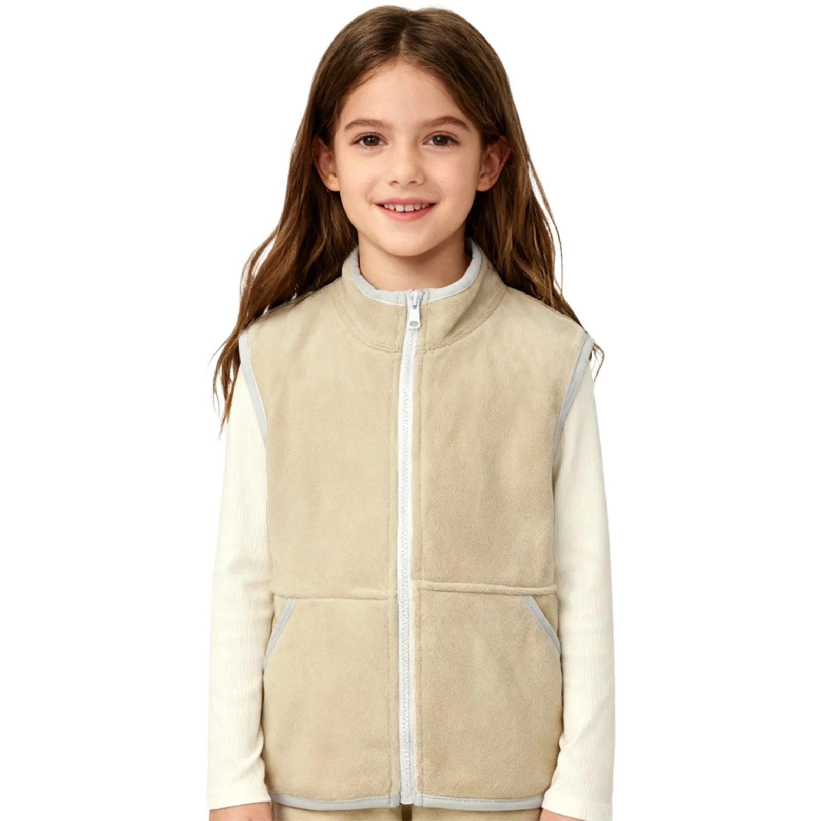 

Kids Girls Winter Warm Fleece Vest Coat Soft Stand Collar Sleeveless Zipper Jacket Outerwear for School Holiday Casual Clothes