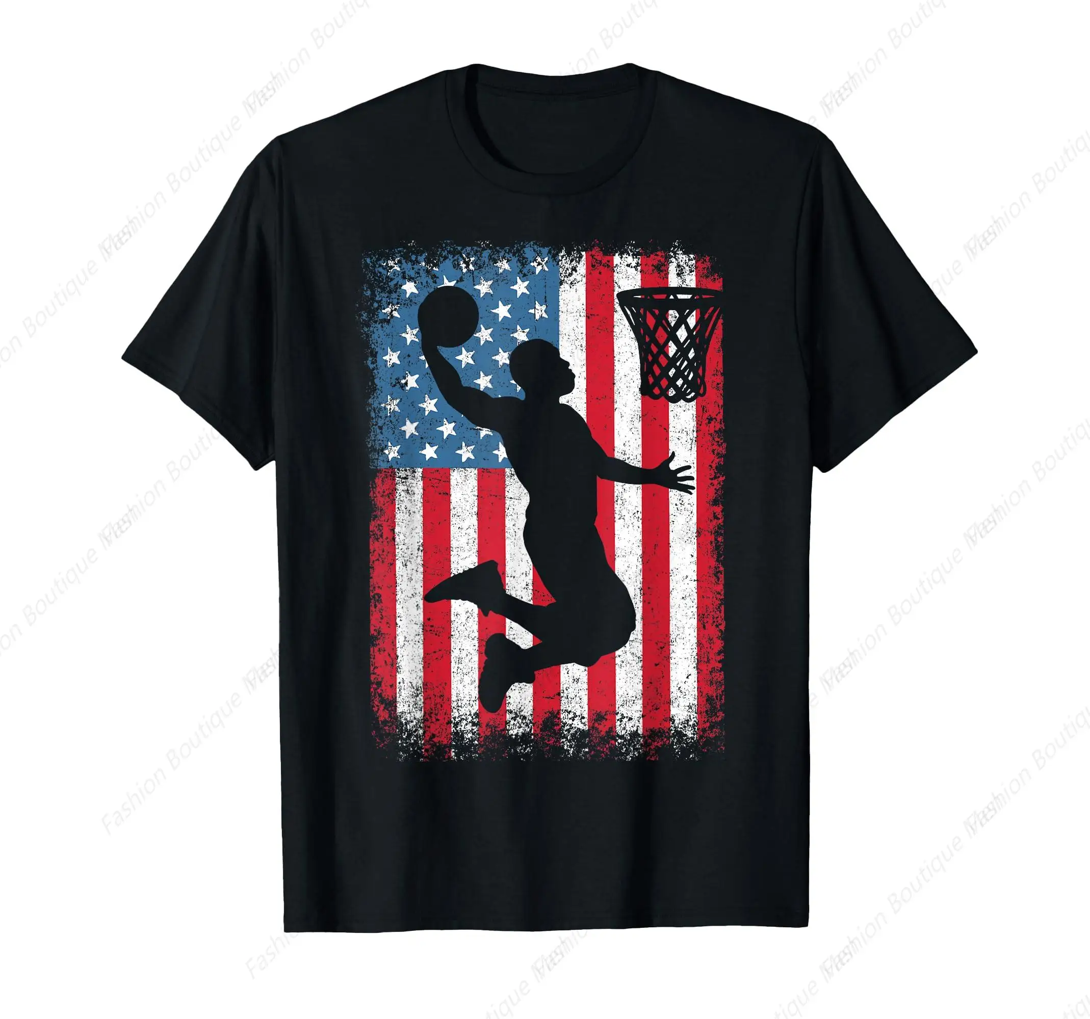 

Classic American Patriotic Basketball 4th Of July Usa Flag Men T-Shirt Outdoor Sport Shirt Cotton O-Neck Tee