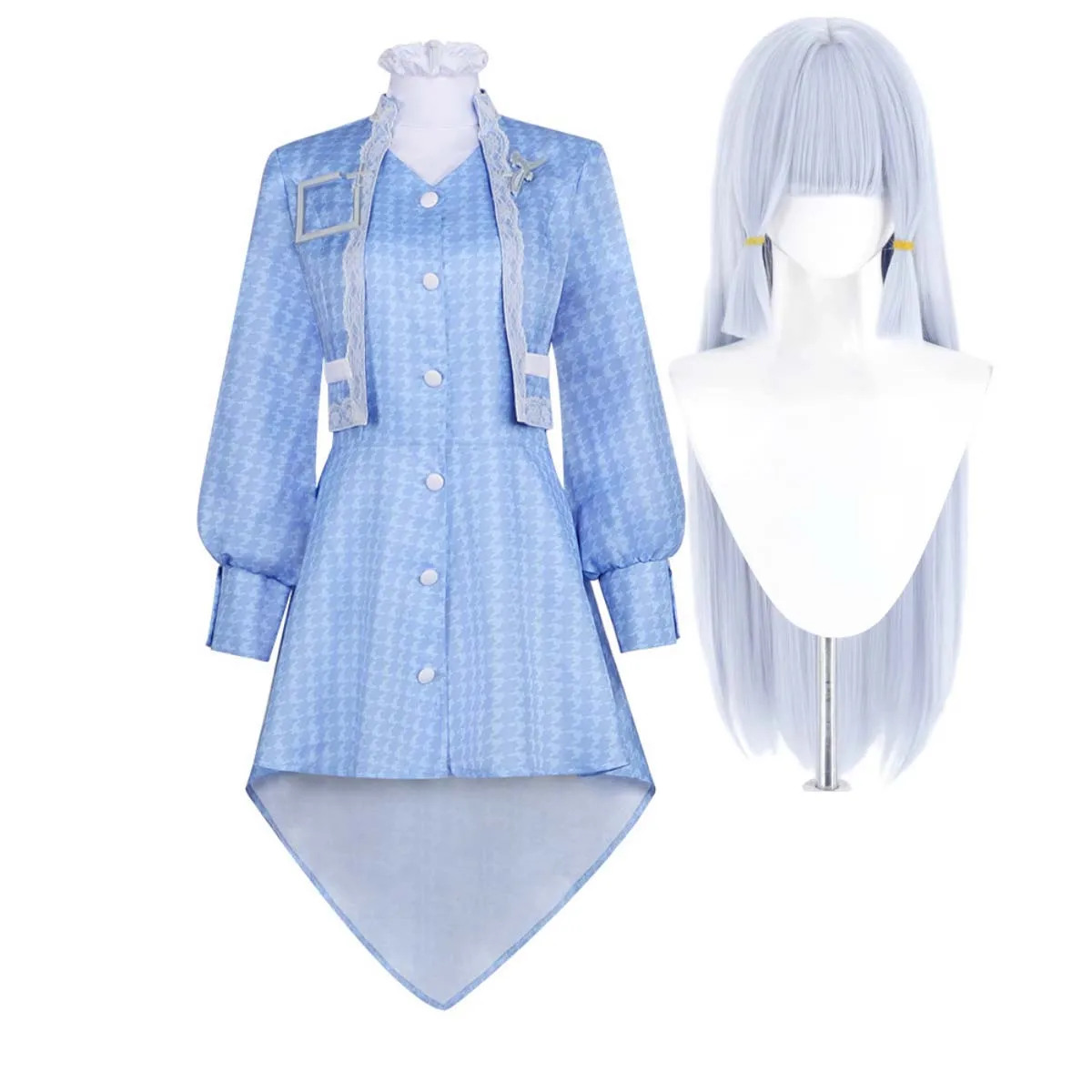 

Women Fantasy Game Genshin Impact Kamisato Ayaka Cosplay Blue Dress Coat Costume or Long Blue Wig