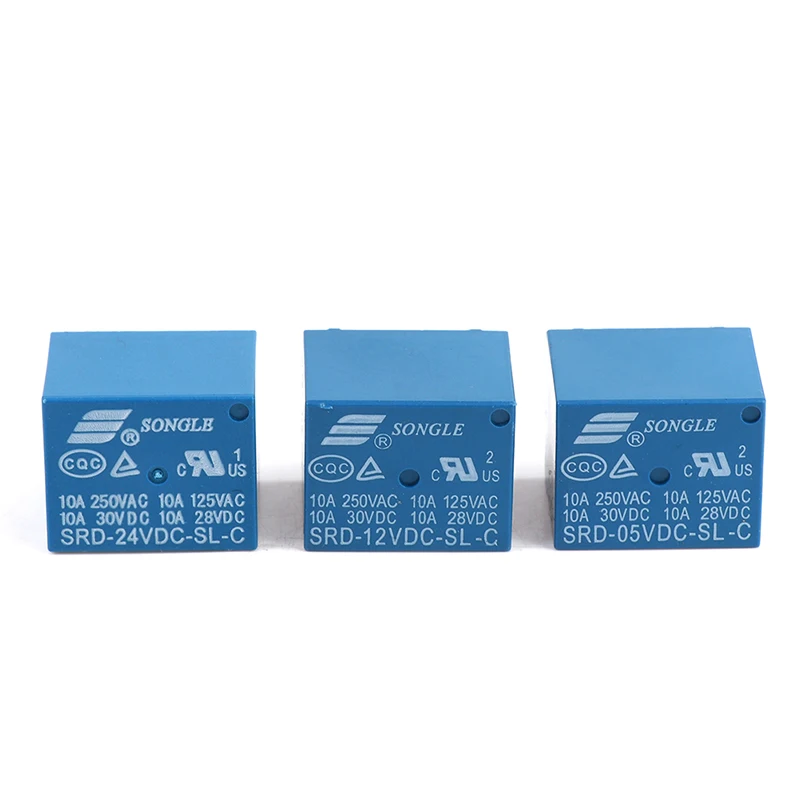 10pcs Blue Relays DC 5V 12V 24V SRD - 250VAC 10A 5PIN Power Relays