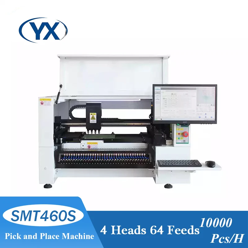 อุปกรณ์การผลิตชิป Pcb ความเร็วสูงเครื่อง SMT SMT460S เครื่องคัดแยกและวาง 4 หัว 64 ตัวป้อนพร้อมกล้องบิน