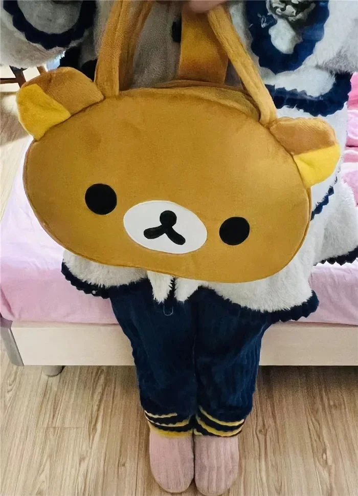 Cute Rilakkuma Plush Hand Bags Handbags for Women Girls Anime Kawaii Small Toto Bag Bear Head Top Handle Bag