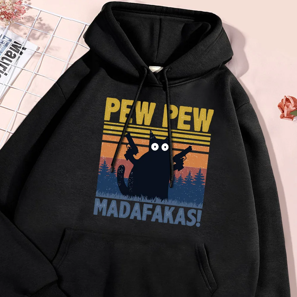 Pew Pew Madafakas Hoodie Men Cartoon Cat Hoodies Autumn Warm Fleece Sweatshirt British Style Casual Hoody Fashion Loose Tops