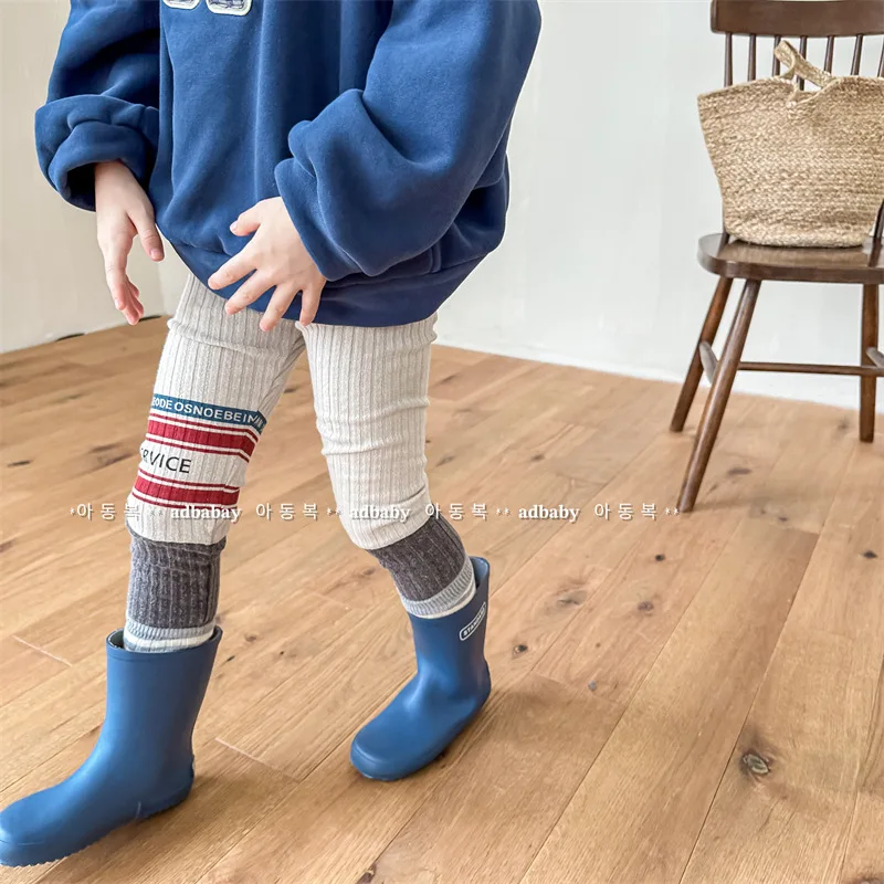 2026 Winter New Baby Plus Velvet Thick Leggings Infant Girl Striped Warm Pants Cotton Splice Toddler Kids Fleece Casual Trousers