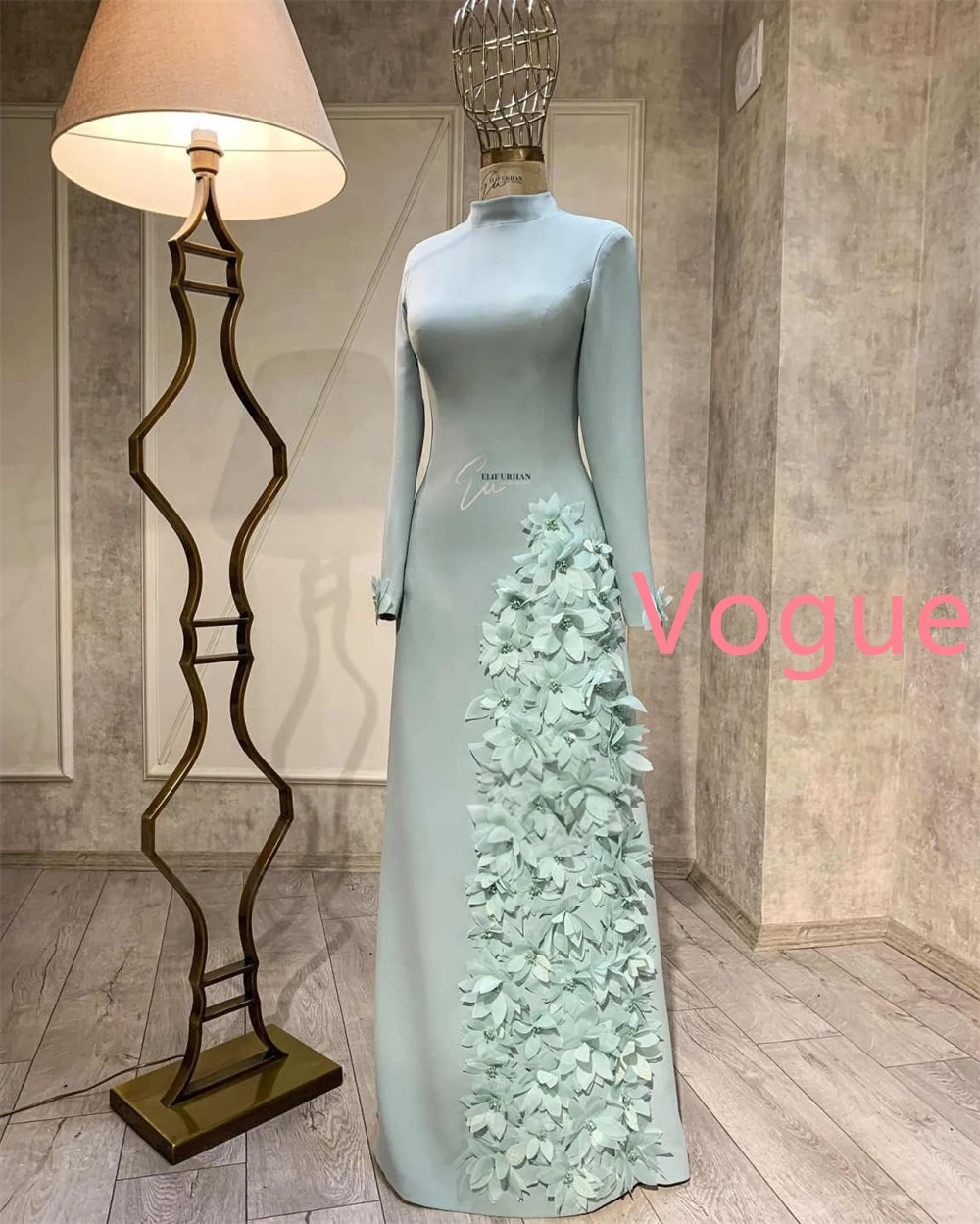 تخصيص جودة عالية الأخضر جيرسي مساء اللباس مزاجه س الرقبة طويلة الأكمام فستان الحفلة الراقصة الفاخرة فساتين المناسبات الخاصة