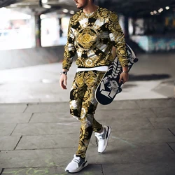 Autumn Fashion Soild Color Long Sleeve T Shirt Tracksuit Men Trousers Set Oversized Sweatpants 2 Piece Suit Sportwear 2PCS Sets