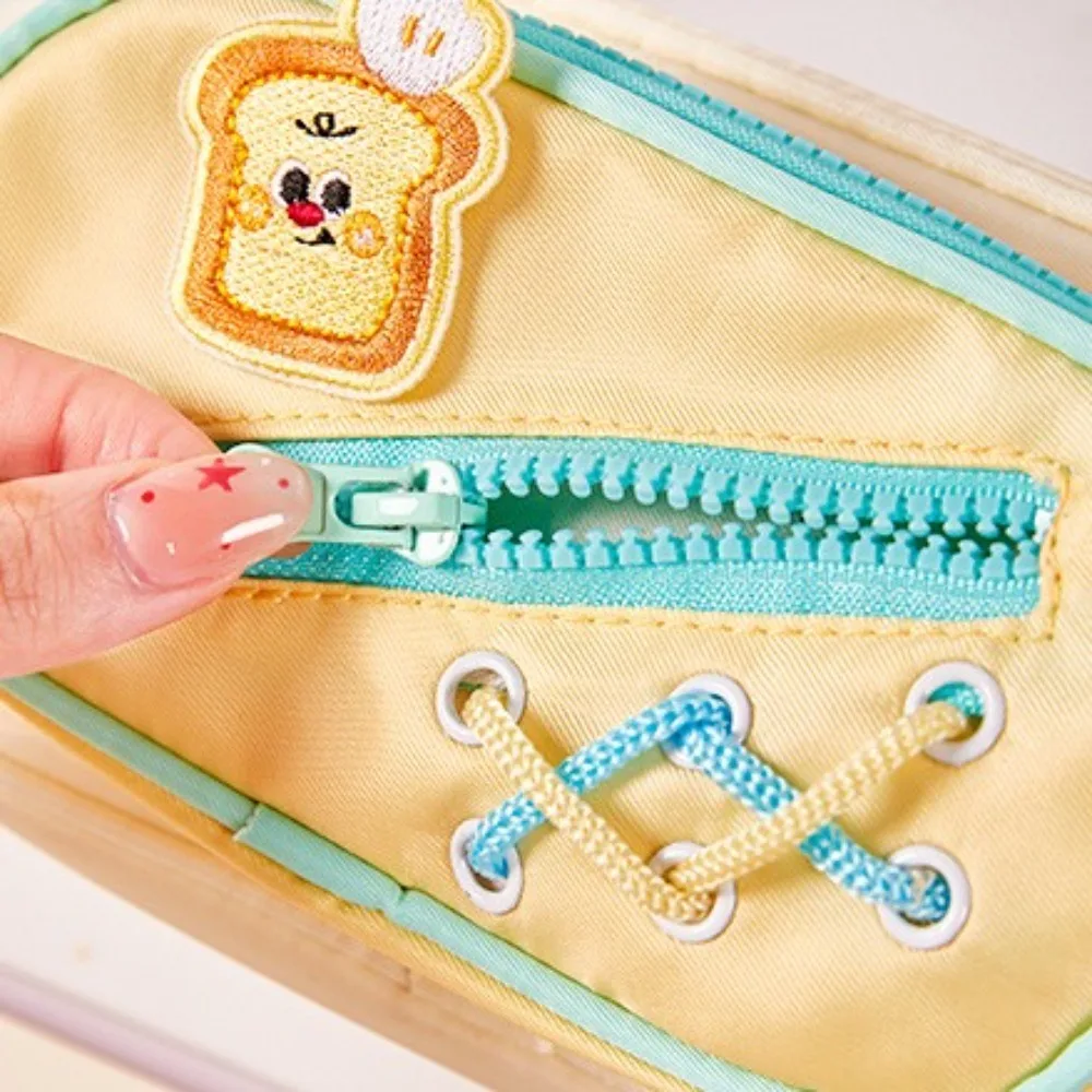 

Cartoon 3 Layers Pencil Bag Bread White Puppy Dog Aesthetic Large Capacity Pencil Bag Student Handheld Stationery Storage Bag