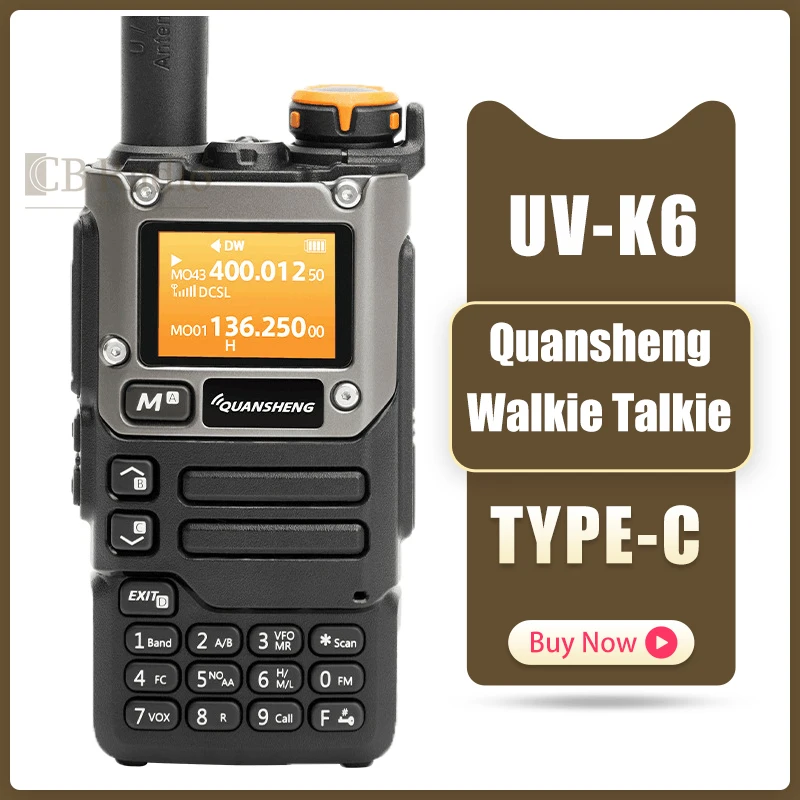 QuanSheng Walkie Talkie UV-K6, UV-K5 5W (8) 50-600MHz Tipe C UHF VHF 200Ch DTMF FM/AM NOAA frekuensi nirkabel CB Radio dua arah